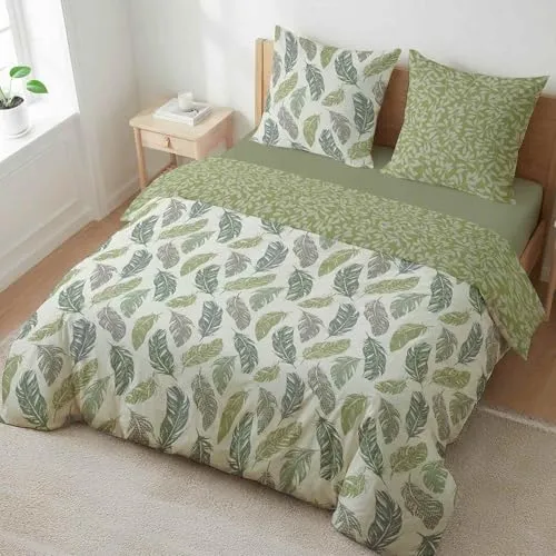 etérea Renforcé Bettwäsche Philou Federn Grün, 3-teilig - Bettwäsche-Set aus 100% Baumwolle, maschinenwaschbar und trocknergeeignet. Die Wendefunktion bietet Abwechslung im Schlafzimmer!