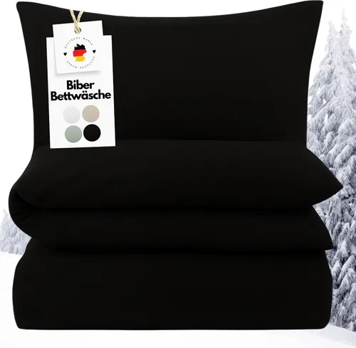Biber Bettwäsche 155x220 Schwarz Uni – Kuschelige Flanell Bettbezüge - Hochwertige Biber Bettwäsche von Carpe Sonno in 100% Baumwolle. Der weich aufgeraute Stoff sorgt für wohlige Wärme, ideal für kühle Nächte. Pflegeleicht und in Übergrößen erhältlich.