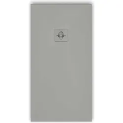 Mineralguss-Duschwanne extra flach PURE Schieferoptik grau 90x120 cm Edelstahl in gleicher Farbe