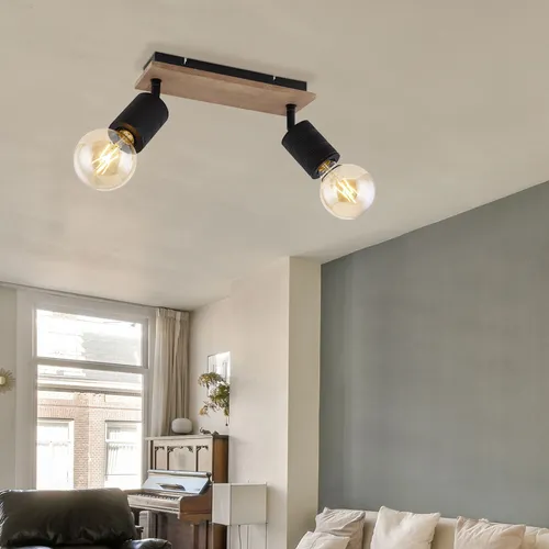 Moderne Spotleuchte 2-flammig in Holzoptik - Lampen - Zweiflammige Deckenleuchte mit beweglichen Spots in stilvollem Holzdesign, ideal zur individuellen Raumgestaltung.