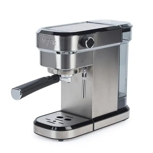Salter Siebträgermaschine mit Milchaufschäumer – Einzel- oder Doppelbezug, Espressomaschine mit 20-Bar italienische Druckpumpe, für gemahlenen Kaffee geeignet, 1,1 l Wassertank, Edelstahl, 1350W