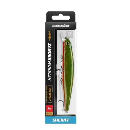 Lieblingsköder Zanderwobbler 125mm - Wobbler zum Zanderangeln in Sheriff - Lockmittel für Zanderangeln, 125mm lang, 20g schwer, mit einer Tauchtiefe von 1m. Ideal, um Zander gezielt zu fangen!