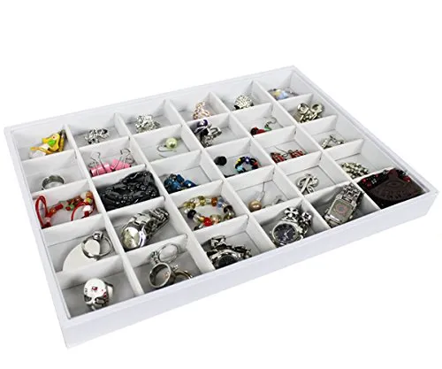 Vorlagebrett Schmuckkasten Schmucklade Schmuckdisplay Schaukasten Weiss… (30 Fächer)