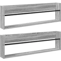 vidaXL Magazinregal 2er Set Graues Sonoma 100 x 12 x 30 cm - Modernes wandmontiertes Magazinregal aus Holzwerkstoff, ideal zur platzsparenden Organisation von Zeitschriften. Perfekt für ein stilvolles Ambiente in Wohnzimmer oder Büro.