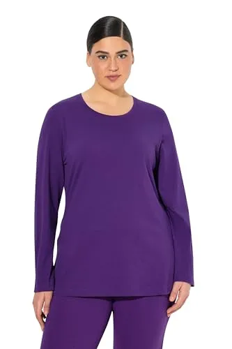 Ulla Popken Damen große Größen Übergrößen bis 64, Oberteil, Langarmshirt, Basic, Langarm, Rundhalsausschnitt, tiefes violett 54+ 646801840-54+