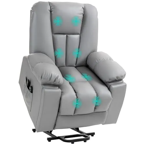 HOMCOM Elektrischer Fernsehsessel mit Aufstehhilfe - Relaxsessel mit 8 vibrierenden Massagepunkten und Liegefunktion, ideal für Entspannung und Unterstützung beim Aufstehen. Mit Getränkehaltern und Seitentaschen für zusätzlichen Komfort.