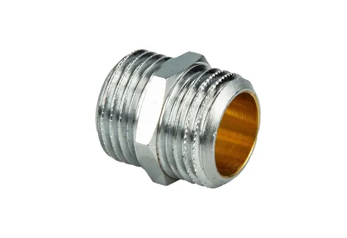 tecuro Gewindefitting Doppelnippel, beidseitig Außengewinde G, Messing glanzverchromt, 1/2 Zoll