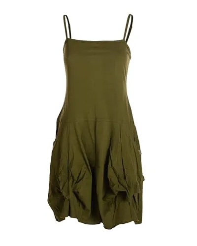 Vishes Damen Sommerkleid im Ballon-Stil I Olive I Größe 3XL (44) I 100% Baumwolle I Stylisches Sommerkleid für Freizeit & Alltag I Nachhaltige Alternative Bekleidung