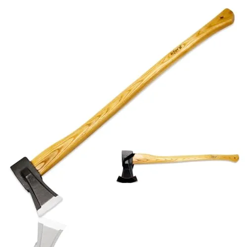 Xforst Forstaxt 80 cm mit Eschenholz-Stiel & 2 kg Axtkopf – Spaltaxt zum Holzhacken aus geschmiedetem Carbonstahl – Holzaxt für Brennholz, Forst & Garten – inkl. Lederscheide – X-SA2