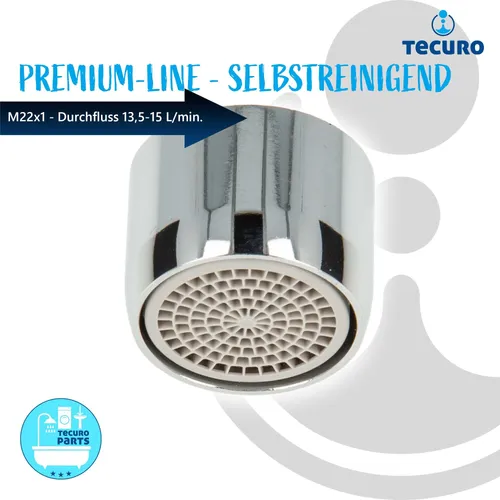 tecuro Selbstreinigende PREMIUM Strahlregler Luftsprudler M22x1 IG, Durchflussklasse A: 13,5