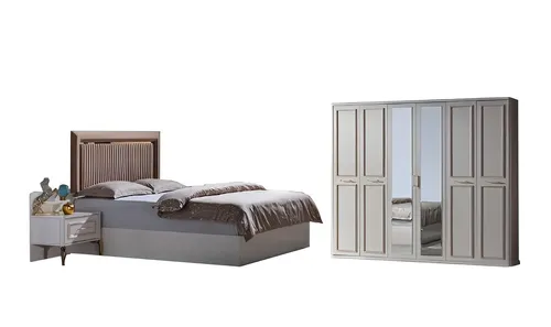 Luxus Schlafzimmer Set Bett + 2 Nachttische + Kleiderschrank 4tlg - Elegantes 4-teiliges Set für Ihr Schlafzimmer: Bett mit Liegefläche 160x200 cm, 2 Nachttische und Kleiderschrank. Modernes Design in Weiß, aus hochwertigem Holz gefertigt. Ideal für eine stilvolle Einrichtung.