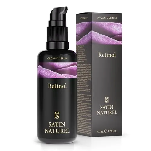 Satin Naturel Retinol Serum 50ml - Hochdosiertes Anti-Aging Serum mit Hyaluron - Seren für strahlende Haut ohne Pickel, angereichert mit Bio Aloe Vera und Niacinamid für intensive Feuchtigkeit und reduzierte Poren.