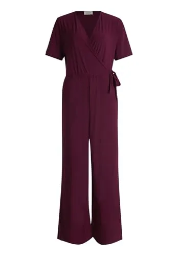 Cartoon Damen Jumpsuit mit Bindegürtel 36, Dark Aubergine - Eleganter Damen Jumpsuit in Loose Fit mit Wasserfall-Ausschnitt – ideal für Freizeit, Büro oder besondere Anlässe. Kombinierbar und komfortabel für stilvolle Auftritte.