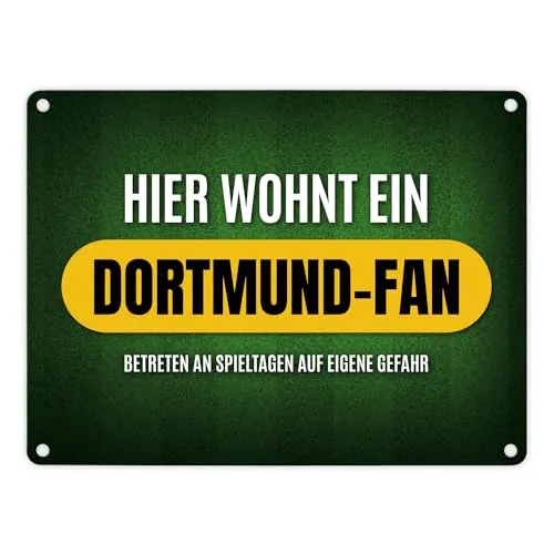 Hier wohnt ein Dortmund-Fan Metallschild mit Rasen Motiv Fußball Dortmund Verein