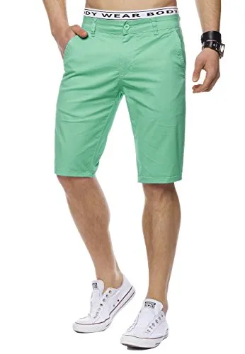 EGOMAXX Herren Chino Shorts Sommer Bermuda Hose Slim Fit Basic Kurz Leicht H1442, Farben:Grün, Größe:28W