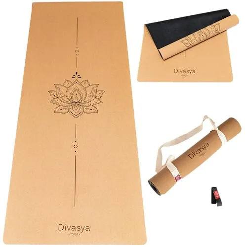 DIVASYA Premium Yogamatte Kork – Nachhaltige Yoga Matte aus Naturkautschuk - Erlebe höchste Rutschfestigkeit und Stabilität mit der DIVASYA Yogamatte aus Kork und Kautschuk. Ideal für anspruchsvolle Übungen, bietet sie natürlichen Grip und Komfort bei jeder Session.