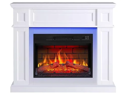 ArtiFlame Elektrokamin Linz AF23BS WT Zwiegieleffekt, Elektrischer Standkamin mit Heizung 1800 W, realistischer Flammeneffekt, LED-Beleuchtungin 16 Farben, Fernbedienung, Timer, Thermostat