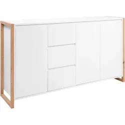 Mid.you Kommode in Weiß und Eiche Artisan - Moderne Kommode mit 2 Fächern und 3 Schubladen, ideal für Garderoben. Bietet viel Stauraum und elegantes Design in Holzwerkstoff.
