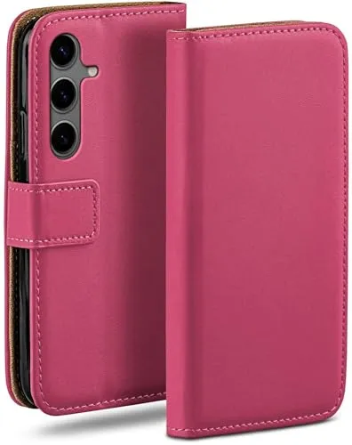moex für Samsung Galaxy S24 Hülle mit Kartenfach, Handyhülle klappbar 360 Grad Schutzhülle, PU Leder Handytasche Samsung Galaxy S24 Klapphülle Flip Case, Pink