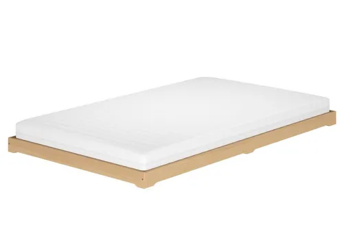 ERST-HOLZ Flurbett 120 x 200 cm aus massivem Buchenholz - Massives Buchenholz Flurbett mit niedriger Sitzhöhe für sicheren Schlaf, ideal für Kinderzimmer. Wählbare Ausstattung für flexiblen Komfort und einfache Montage.