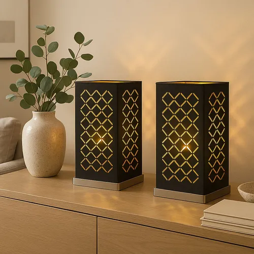 2er Set Tischleuchten schwarz-gold von ETC Shop