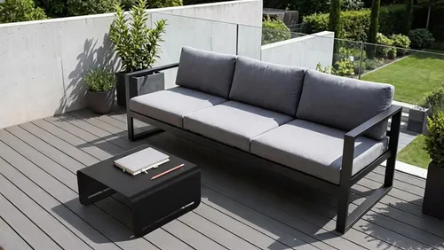 Terrassentisch Gartentisch Metall Loungemöbeltisch Korrosionsfrei UV-Beständig, Farbe:Schwarz 57x57cm