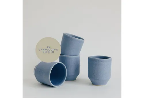 NAKOA Cappuccinotasse 4er Set, 250ml - Handgefertigte Keramik - Cappuccinotassen aus hochwertiger Keramik, handgefertigt in Portugal. Spülmaschinen- und mikrowellengeeignet, ideal für nachhaltigen Genuss mit Freunden.