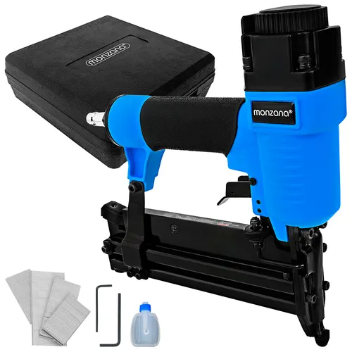 MONZANA® Drucklufttacker 2in1 mit Füllstandsanzeige - Tacker für Heimwerker: Vielseitiger Druckluftnagler mit 7,5 bar Druck, ideal für präzises Befestigen. Inkl. Koffer, Klammern und Nägel für sofortigen Einsatz.