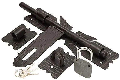 KOTARBAU Torriegel 250 mm mit Vorhängeschloss Bolzenriegel Torschieber Pulverbeschichtet Schwarz Schubriegel Schmiedeeisen Überwurfriegel Federriegel