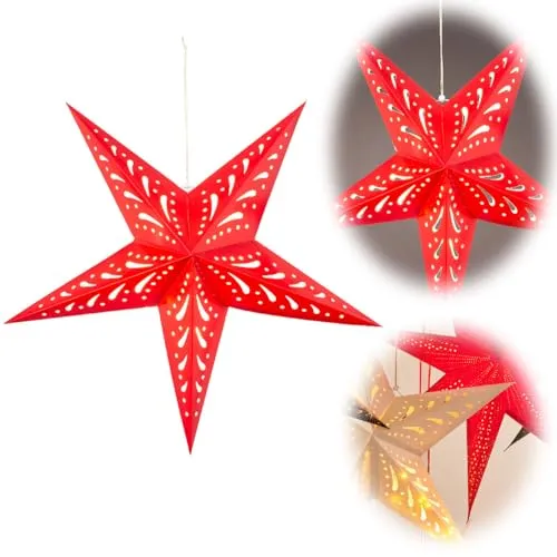 LS-LebenStil Papierstern Faltstern Ø 60cm Rot 20 LED Beleuchtet Weihnachtsstern Batteriebetrieb