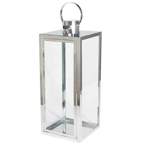 Laterne Metall Glas – Dekorativer Lampion für Wohnzimmer & Outdoor, 63 cm in Silber - Eleganter Lampion aus Metall und Glas, ideal für stimmungsvolle Beleuchtung drinnen und draußen. Erhältlich in verschiedenen Größen und Farben – perfekt für jede Einrichtung und jeden Anlass.
