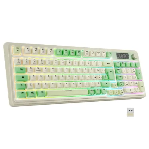 NEWWAY NK251 Kabellose Tastatur, wiederaufladbar, italienisches Layout, QWERTY – Dreifache Modi WiFi 2,4 GHz / BT/USB-C – Digitalanzeige – Multifunktionsrad – RGB-Hintergrundbeleuchtung – Empfänger