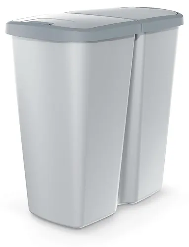 BirnePower Mülleimer Duo 45L, Grau – Doppelmülleimer mit Druckknopf Deckel