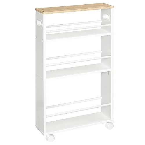 HOOBRO Rollwagen – Schmaler Küchenwagen mit 4 Ebenen - Küchen Aufbewahrungswagen, platzsparend mit 360° drehbaren Rädern, ideal für enge Räume und vielseitige Nutzung in Küche, Bad oder Wohnzimmer.