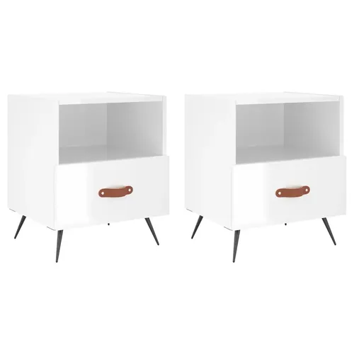furnicato Nachttisch 2er Set Hochglanz-Weiß 40x35x47,5 cm