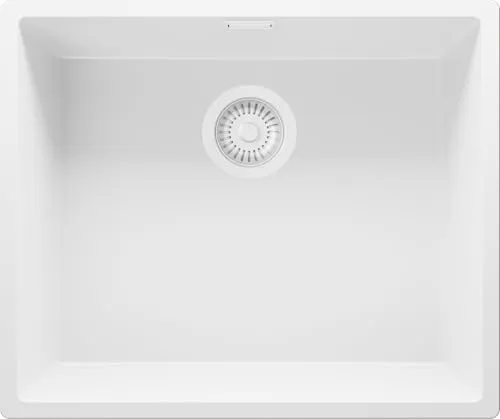 PRIMAGRAN Unterbauspüle Granit Alles Weiß 56x47cm, Spülbecken 1 Becken + Ablauf-Set, Granitspüle ab 60er Unterschrank - London S179