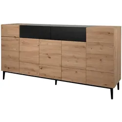Sideboard Nodica - Modernes Holzfarbenes Design - Kommode in Holzfarbe mit modernem, grifflosen Design. Bietet viel Stauraum hinter fünf Türen. Ideal für stilvolle Einrichtung und Ordnung.