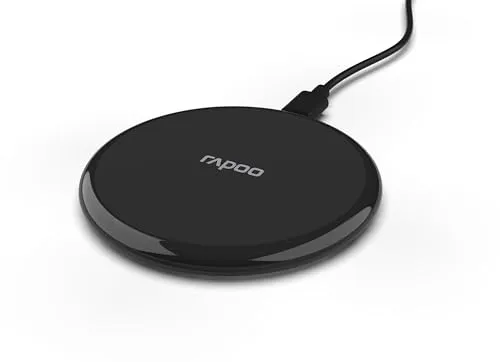 Rapoo XC105 kabelloses Induktionsladegerät für Smartphone, Ladegerät für iOS und Android (z.B. iPhone, AirPod, Samsung), flach, Qi-Laden, Schnellladen, Überladeschutz, schwarz