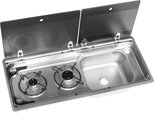 Dometic Kocher Spülen Kombination MO9722R - Einbau-Kocher-Spülen-Kombination in Silber, ideal für Wohnmobile und Boote, mit 12V Stromquelle für optimale Energieeffizienz.