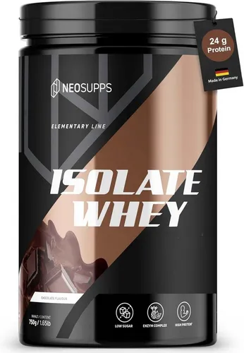 Neosupps Isolate Whey Protein Pulver Chocolate - Hochwertiges Isolate Whey mit 25g Protein pro Portion. Ideal für Fitness-Enthusiasten, die auf Zucker und Fett achten. Genießen Sie einen köstlichen Shake mit hervorragender Löslichkeit in verschiedenen Geschmacksrichtungen.