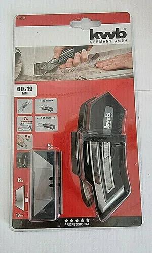 KWB Tapetenmesser 60/19mm mit 6 Klingen mit Kunststoff-Gürtelklip