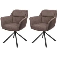 2er-Set Esszimmerstuhl MCW-K33, drehbar und stilvoll - Stühle für Esszimmer und Küche, drehbar in Auto-Position, hochwertiger Stoff und Kunstleder in braun-dunkelbraun, ideal für modernes Wohnen.