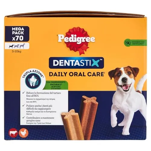 Pedigree Dentastix Snack für Mundhygiene, Kleiner Hund 5-10 kg, Packung mit 70 Stäbchen insgesamt