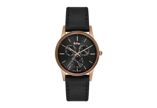 Lee Cooper Quarzuhr LC06499.451 - Stilvolle Quarzuhr mit roségoldfarbenem Gehäuse und schwarzem Zifferblatt. Ideal für jeden Anlass, bietet sie eine elegante Kombination aus Funktionalität und Design. Wassergeschützt bis 3 ATM.