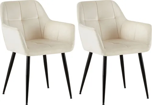 CLP Esszimmerstuhl Emia 2er Set, Samt gepolstert in Creme - Esszimmerstühle im modernen Design mit hoher Rückenlehne und bequemer Polsterung für optimalen Sitzkomfort, ideal für lange Essensabende.