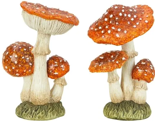 Geschenkestadl 2 Stück Pilz Figuren stehend 20,5cm/21cm Dekofigur Fliegenpilze Herbstdekoration Natur Dekoration Deko