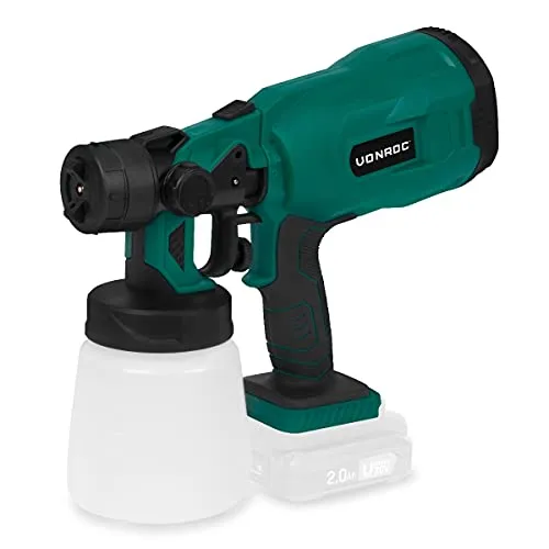 VONROC Akku Lackierpistole VPower 20V - Flexibel und Effizient - Zubehör für Elektrowerkzeug, ideal für schnelle und präzise Anwendungen mit wechselbaren Düsen für dünnere oder dickere Sprühungen.