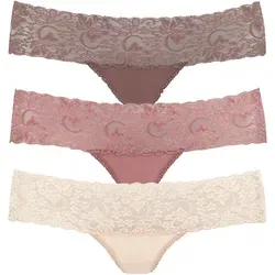 String VIVANCE, Damen, Gr. 40/42, bunt (rose, beere, mahagoni), Single Jersey, Obermaterial: 95% Baumwolle, 5% Elasthan. Spitze: 93% Polyamid, 7% Elasthan (LYCRA), unifarben, bequem, Unterhosen String, aus elastischer Baumwolle mit floraler Spitze