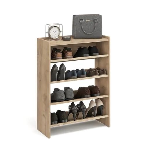 KOMTO Schuhregal Schmal - Platzsparender Schuh Organizer mit 4 Ebenen - Schuhablage für Flur, platzsparend mit 4 Ebenen und zusätzlichem Regal für wichtige Utensilien. Ideal für kleine Räume, leicht zu montieren und pflegeleicht.
