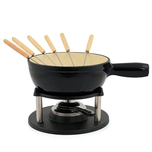 BBQ-Toro Gusseisen Fondue Set für 6 Personen - Fondueset für gesellige Abende mit 2 Liter gusseiserner Topf, ideal für Käse-, Schoko- und Fleischfondue. Inklusive Rechaud und 6 farbigen Fonduegabeln für sicheres Eintauchen.